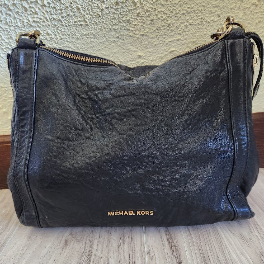 Rare Michael Kors Distressed Leather Shoulder Bag Hobo - Picture 2 of 14